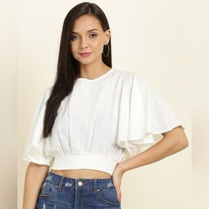 Size Small Forever 21 Casual Flared Sleeve Self Design Women’s White Blouse